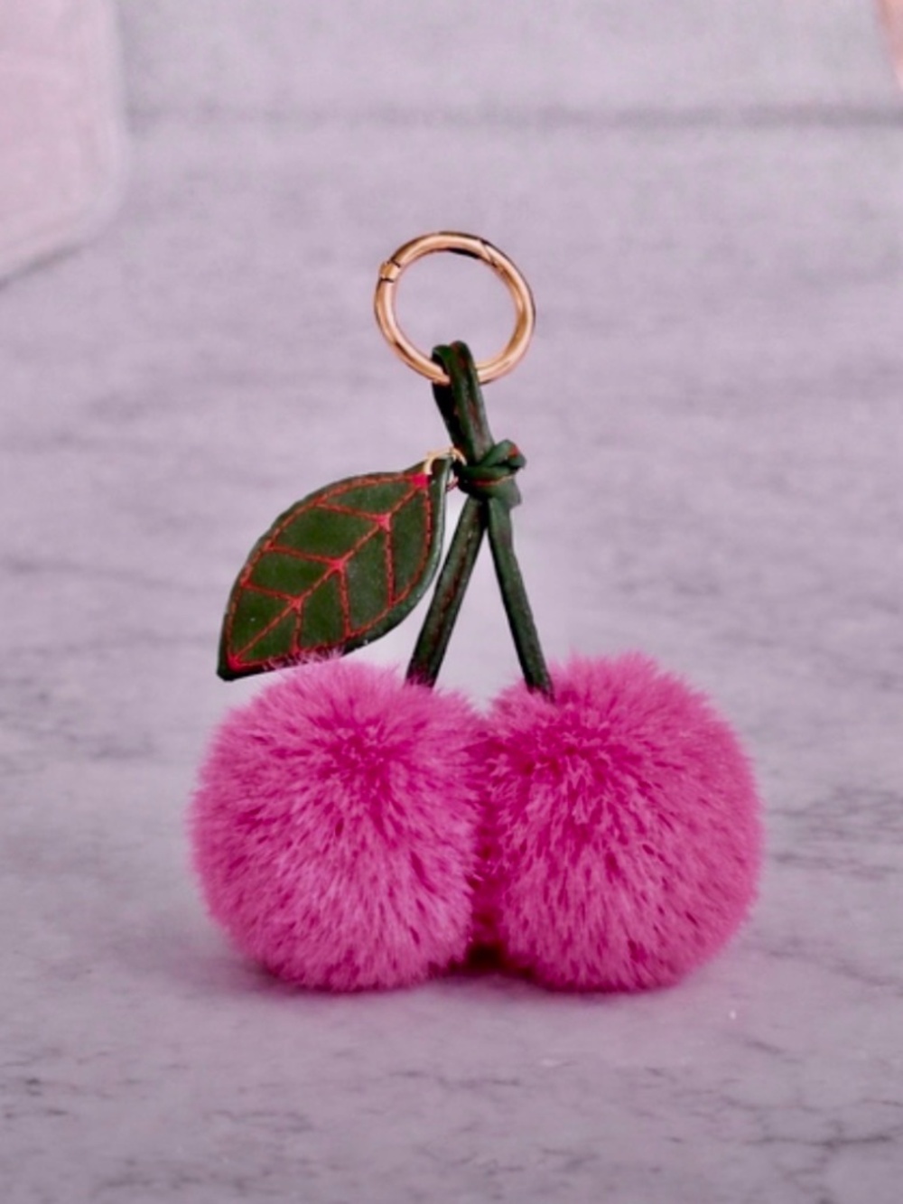 NEW Plush Cherry Pom Pom Bag Charm Keychain | Faux Fur | Watermelon Red